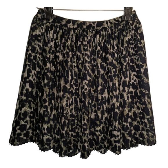 H&M Women's Small Pleated Brown Black Animal Print Skirt Flared Leopard Chic - Picture 4 of 11